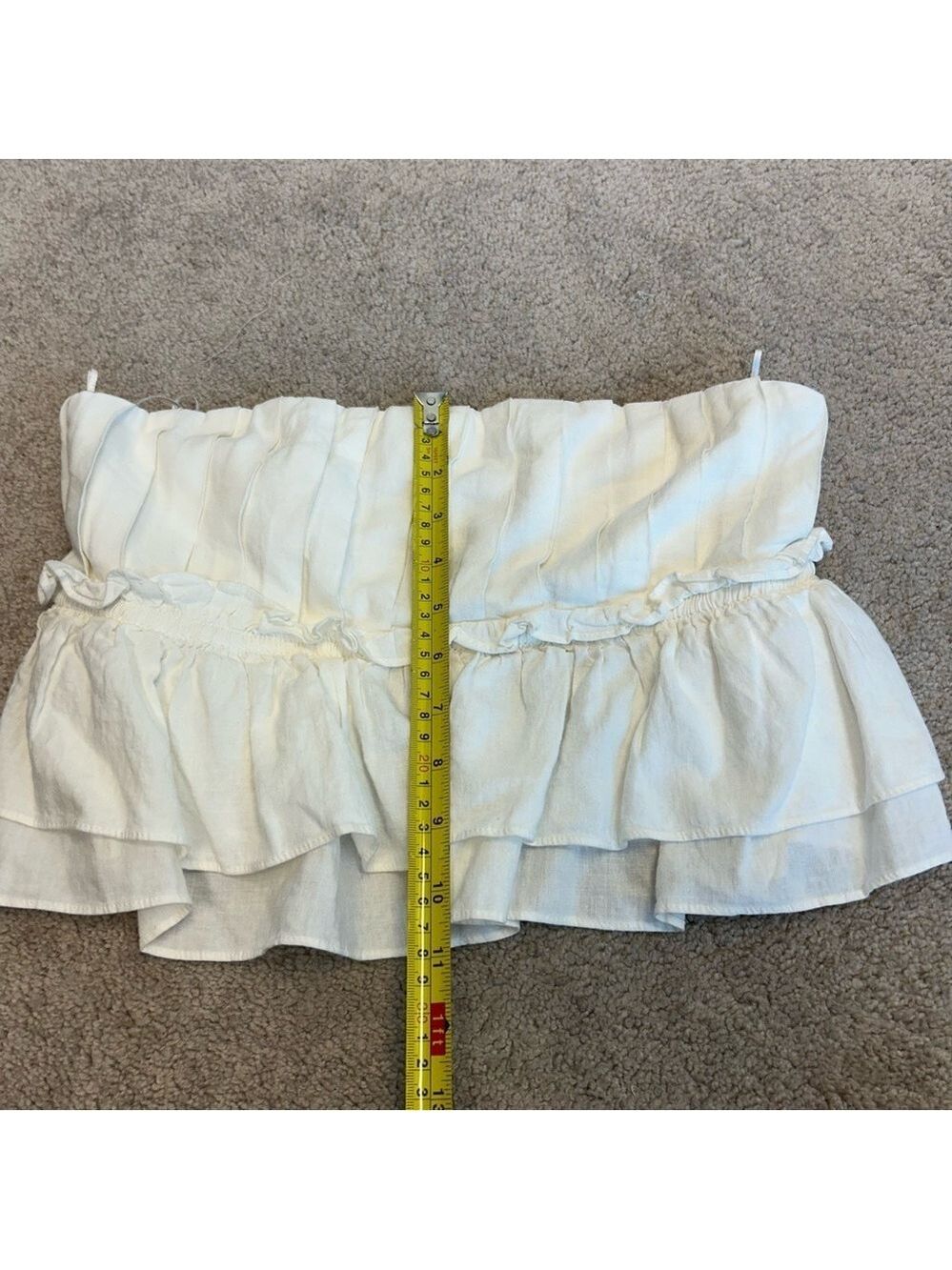 Zara white pleated ruched layered ruffle frill strapless open back top blouse M - Picture 8 of 14
